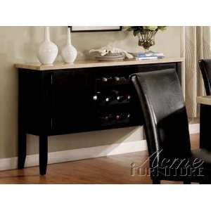  Server Sideboard with Marble Top and Wine Rack in Black 