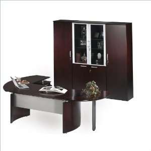 Golden Cherry Mayline Napoli 7 Piece Desk Set with High Wall Cabinet 
